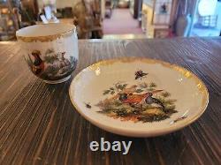 Antique KPM Berlin Cup & Saucer Birds Insects Gold 19th C. German Porcelain #B