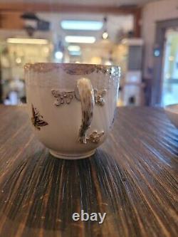 Antique KPM Berlin Cup & Saucer Birds Insects Gold 19th C. German Porcelain #B