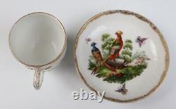 Antique KPM Berlin Cup & Saucer Birds Insects Gold 19th C. German Porcelain #B