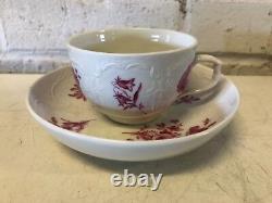 Antique KPM Porcelain Cup and Saucer with Pink Floral Decorations