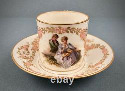 Antique KPM Tea Cup & Saucer, Scenic, Jeweled
