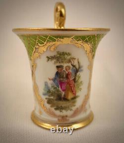 Antique Klemm Dresden Demitasse Cup & Saucer, Scenic, Watteau Painting