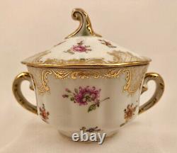 Antique Lamm Dresden Soup Cup & Saucer with Lid, Meissen Style
