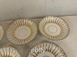 Antique Likely English Porcelain Set 5 Cups & Saucers with Blue Dots & Gold Dec