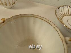 Antique Likely English Porcelain Set 5 Cups & Saucers with Blue Dots & Gold Dec