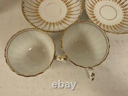 Antique Likely English Porcelain Set 5 Cups & Saucers with Blue Dots & Gold Dec