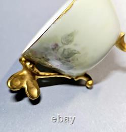 Antique Limoges 1900s Demitasse Tea Cup & Saucer Dragonfly Handle. Perfect