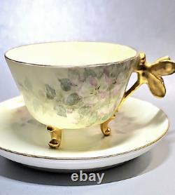 Antique Limoges 1900s Demitasse Tea Cup & Saucer Dragonfly Handle. Perfect