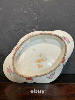 Antique Lobed China Saucer Cup Porcelain Famille Rose Enameled White Floral 19th