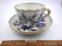 Antique Meissen Demitasse Blue Onion w Gold Cup & Saucer / First Quality