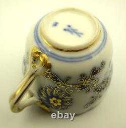 Antique Meissen Demitasse Blue Onion w Gold Cup & Saucer / First Quality