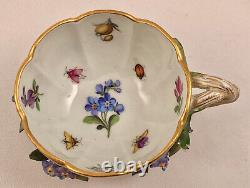 Antique Meissen Demitasse Cup & Saucer, Encrusted Forget-me Nots