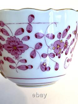 Antique Meissen Demitasse Cup & Saucer Pink Indian Flowers Porcelain Gold Trim