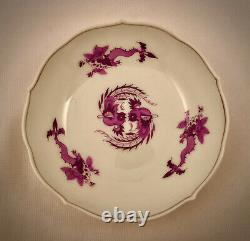 Antique Meissen Demitasse Cup & Saucer, Purple Dragon