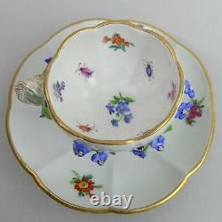 Antique Meissen Floral Encrusted Porcelain Cabinet Cup & Saucer 19th Century