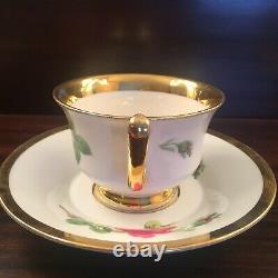 Antique Meissen Hand painted Footed Roses Tea Cup & Saucer 1815- 1923 backstamp