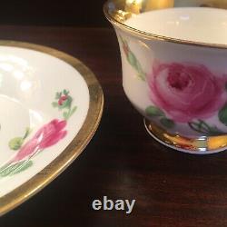 Antique Meissen Hand painted Footed Roses Tea Cup & Saucer 1815- 1923 backstamp
