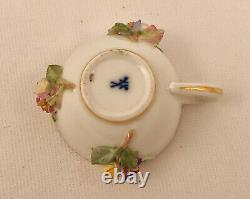 Antique Meissen Miniature Cup & Saucer, Encrusted Flowers