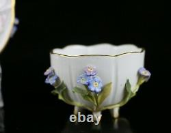 Antique Meissen Porcelain Applied 3D Flower Cup & Saucer