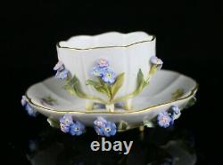 Antique Meissen Porcelain Applied 3D Flower Cup & Saucer