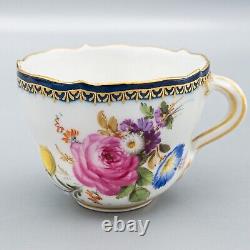 Antique Meissen Porcelain Cobalt Blue Gold Rose Flowers Demitasse Cup & Saucer