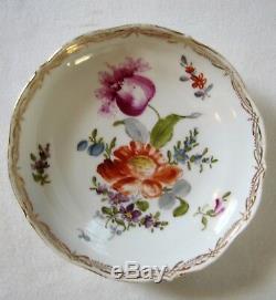 Antique Meissen Porcelain Hand Painted Demitasse Cups & Saucers