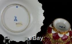 Antique Meissen Porcelain Red Gold Coffee Cup & Saucer First Quality