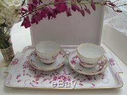 Antique Meissen Purple Indian Porcelain Set Of Tray And 2 Large Tea Cups/saucers