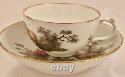 Antique Meissen Tea Cup & Saucer, Bucolic Scenes, 1770s