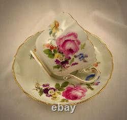 Antique Meissen Tea Cup & Saucer, Roses (A)