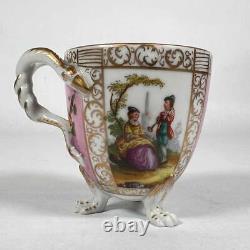 Antique Meissen Wolfsohn Pink Gilt Porcelain Chocolate Clawfoot Snake Cup Saucer