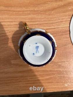 Antique Meisssen Porcelain Cup Saucer Set. Cobalt Blue & Gold Decor
