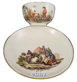 Antique Mid 18thC Meissen Porcelain Teniers Scene Cup & Saucer Porzellan Tasse