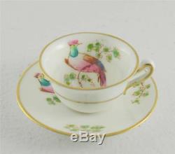 Antique Miniature Crown Staffordshire Enamel Porcelain Bird Cup Saucer Paradise