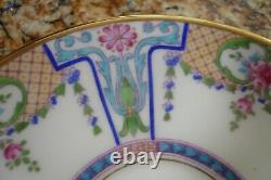 Antique Minton 4 Piece Cup & Saucer 2 Plates Blue Enamel Pink Roses England