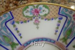 Antique Minton 4 Piece Cup & Saucer 2 Plates Blue Enamel Pink Roses England