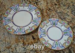 Antique Minton 4 Piece Cup & Saucer 2 Plates Blue Enamel Pink Roses England