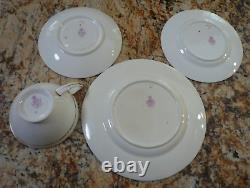 Antique Minton 4 Piece Cup & Saucer 2 Plates Blue Enamel Pink Roses England