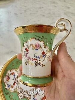 Antique Minton Porcelain Hand Painted Tea Coffee Cup and Saucer Gold Encrusted