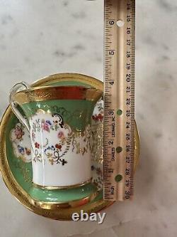 Antique Minton Porcelain Hand Painted Tea Coffee Cup and Saucer Gold Encrusted
