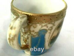 Antique NIPPON Heavy Gold Gilt Decorated Scenic Demitasse Cup & Saucer Set RARE