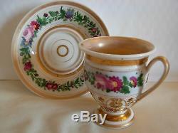 Antique Old Paris Hand Painted, Gilt, Porcelain Cup And Saucer