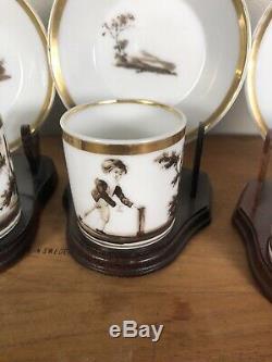 Antique Old Paris Porcelain Cup & Saucer 19thc French Empire Set Of 4
