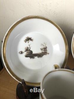 Antique Old Paris Porcelain Cup & Saucer 19thc French Empire Set Of 4