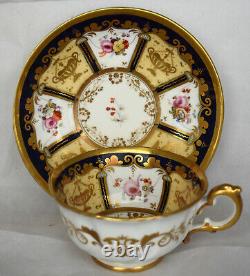 Antique Ornate Nantgarw Porcelain Gold Floral Tea cup Cobalt Blue HP Dresden