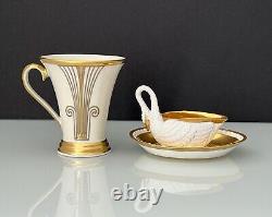 Antique P. L. Dagoty Empire Period Porcelain Swan Cup with Saucer 1804-1814