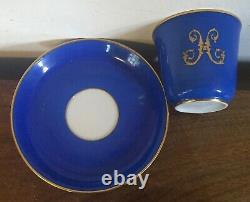 Antique Paris Porcelain Tea Cup & Saucer French Limoges H Monogram 19th century