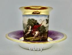 Antique Paris Porcelain Tea Cup & Saucer, Military