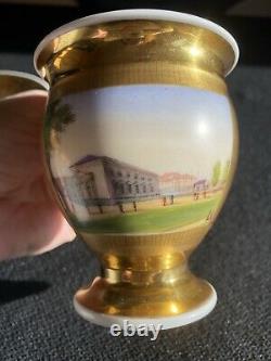 Antique Porcelain Cup And Saucer Paris c. 1820 Architecture Landscape