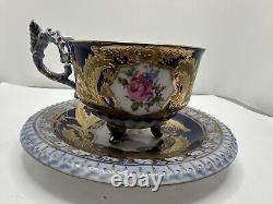 Antique Porcelain Cup and Saucer Hand Painted Made in Germany Read Desc chipped